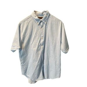 Perry Ellis Light Blue and White Striped Collared Shirt Size Medium
